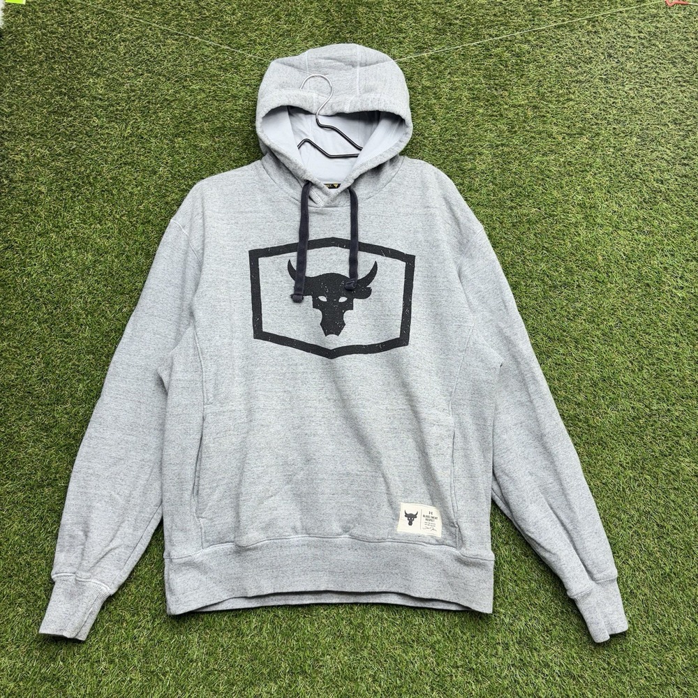 Under Armour Project Rock Hoodie Mens Large Pullover Bull Patch Flag Athletic